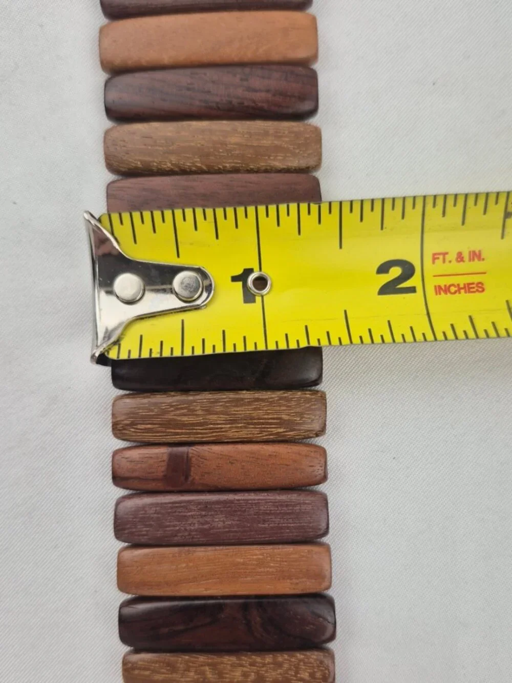 Vintage Boho Multi-Wood Slat & Bead Articulated Link Belt Round Wood Buckle